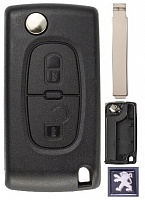 Корпус выкидного ключа PEUGEOT 2 кнопки CIT-1P VA2, бат. на плате CE0523, с лого