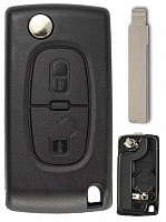 Корпус выкидного ключа PEUGEOT 2 кнопки HU-HCA HU83, бат. на корпусе CE0536, с лого