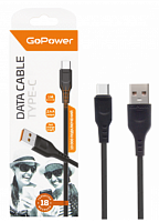 Кабель GoPower GP01T USB - Type-C 2.4А, 1м, ПВХ черный