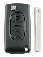 Корпус выкидного ключа PEUGEOT 3 кнопки HU-HCA HU83, бат. на плате CE0523, с лого