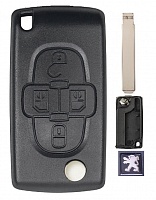Корпус выкидного ключа PEUGEOT 4 кнопки CIT-1P VA2, бат.на плате CE0523, с лого