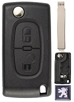 Корпус выкидного ключа PEUGEOT 2 кнопки CIT-1P VA2, бат. на корпусе CE0536, с лого