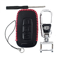 Чехол кожаный смарт ключа KIA 3 кнопки с карабином LC0003