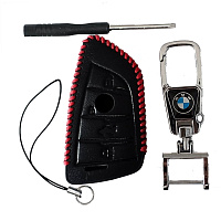 Чехол кожаный смарт ключа BMW 4 кнопки с карабином