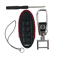 Чехол кожаный смарт ключа NISSAN 4 кнопки с карабином