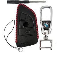 Чехол кожаный смарт ключа BMW 3 кнопки с карабином