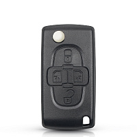 Корпус выкидного ключа PEUGEOT 4 кнопки HU-HCA HU83, бат.на плате СЕ0523, с лого