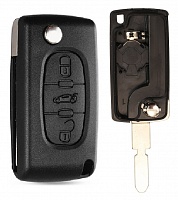 Корпус выкидного ключа PEUGEOT 3 кнопки NE-51 NE78, бат. на корпусе, с лого (#am3183)