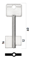 Заготовка дверного ключа Стув-1 STV1D 60*21,2*16/12,1 мм