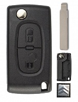 Корпус выкидного ключа CITROEN 2 кнопки HU-HCA HU83, бат. на плате, с лого