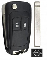 Корпус выкидного ключа OPEL 2 кнопки OP-11 HU100, с лого