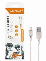 Кабель GoPower GP01T USB - Type-C 2.4А, 1м, ПВХ белый
