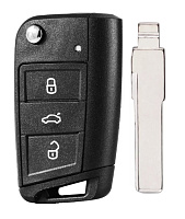 Корпус выкидного ключа SKODA MQB 3 кнопки HU-HAA HU66, с лого