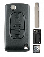 Корпус выкидного ключа CITROEN 3 кнопки HU-HCA HU83, бат.на плате, с лого