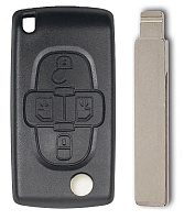 Корпус выкидного ключа PEUGEOT 4 кнопки HU-HCA HU83, бат.на плате СЕ0523, с лого