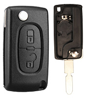 Корпус выкидного ключа PEUGEOT 2 кнопки NE-51 NE78, бат. на корпусе, CE0536, с лого