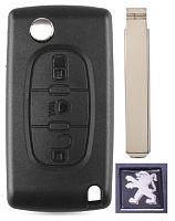 Корпус выкидного ключа PEUGEOT 3 кнопки CIT-1 VA2 бат. на корпусе CE0536, с лого