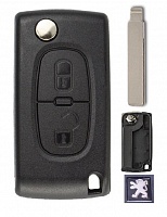 Корпус выкидного ключа PEUGEOT 2 кнопки HU-HCA HU83, бат. на плате, с лого