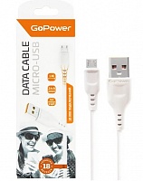 Кабель GoPower GP01M USB - microUSB 2.4А, 1м, ПВХ белый