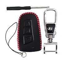 Чехол кожаный смарт ключа HYUNDAI 3 кнопки с карабином LC3265