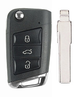 Корпус выкидного ключа VOLKSWAGEN MQB 3 кнопки HU-HAA HU66, с лого